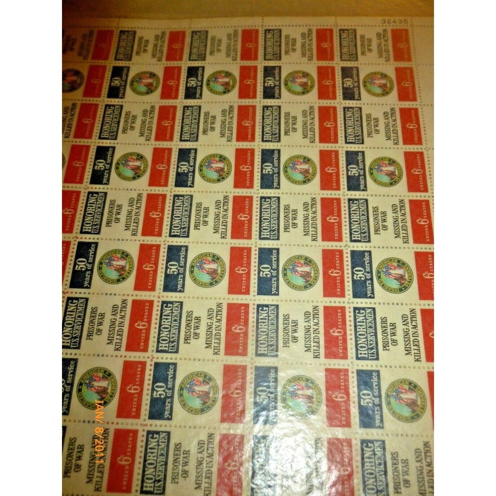Complete Mint Sheet of 50 US Stamps - Honoring U.S. Servicemen (1970)